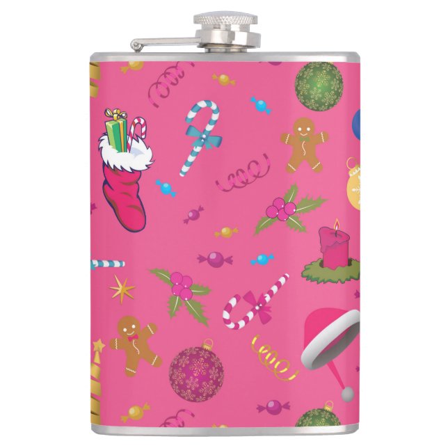 Christmas Sketch Seamless Pattern Hip Flask (Front)