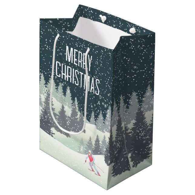 Christmas Skier in Winter Pines  Medium Gift Bag (Front Angled)