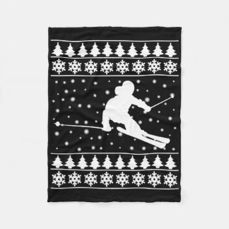 Christmas Skier T Shirt Xmas Gift For Skiing Lover Fleece Blanket