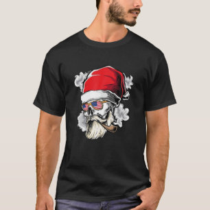 Christmas Skull Funny Santa Hat Xmas Men Women T-Shirt