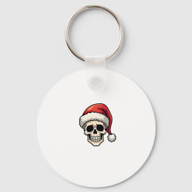 Christmas Skull Funny Santa XMES Men Women T-Shirt Keychain (Front)