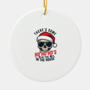 Christmas Skull Ho Ho Ho Humor Design Ceramic Ornament