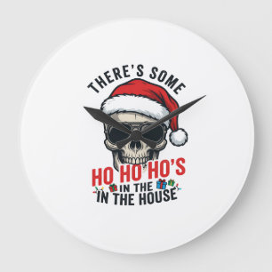 Christmas Skull Ho Ho Ho Humour Design Large Clock