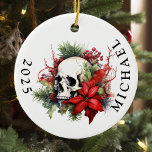 Christmas Skull Monogram Name Ceramic Ornament<br><div class="desc">This design may be personalized by choosing the Edit Design option. You may also transfer onto other items. Contact me at colorflowcreations@gmail.com or use the chat option at the top of the page if you wish to have this design on another product or need assistance with this design. See more...</div>