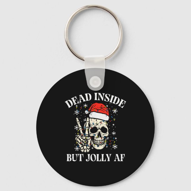 Christmas Skull Peace Dead Inside But Jolly Xmas M Keychain (Front)