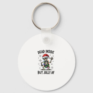 Christmas Skull Peace Dead Inside But Jolly Xmas M Keychain