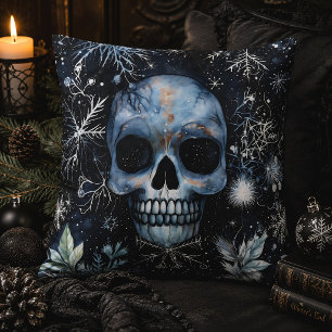 Christmas Skull Winter Botanical Gothic Throw Pillow