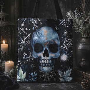 Christmas Skull Winter Botanical Gothic Tote Bag