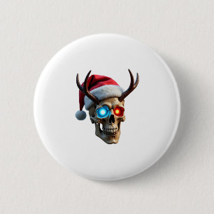 Christmas Skull with Santa Hat and Antlers Mystic 2 Inch Round Button