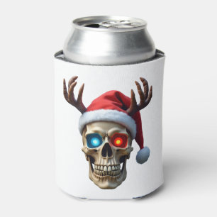 Christmas Skull with Santa Hat and Antlers Mystic Can Cooler