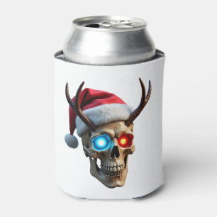 Christmas Skull with Santa Hat and Antlers Mystic Can Cooler