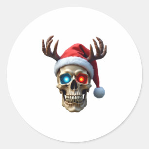 Christmas Skull with Santa Hat and Antlers Mystic  Classic Round Sticker