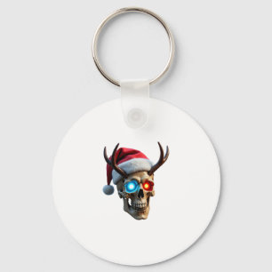 Christmas Skull with Santa Hat and Antlers Mystic Keychain