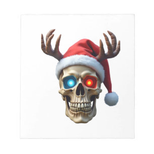 Christmas Skull with Santa Hat and Antlers Mystic Notepad