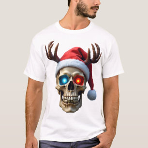 Christmas Skull with Santa Hat and Antlers Mystic  T-Shirt