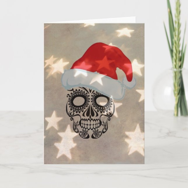 Christmas skull with star bokeh holiday card (Front)