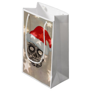 Christmas skull with star bokeh small gift bag