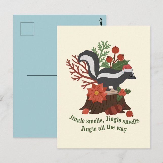 Christmas Skunk Pun: Jingle Smells Postcard (Front/Back)
