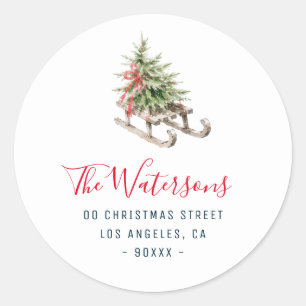 Christmas sled holiday return address sticker