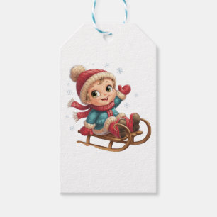 Christmas Sled Ride with Adorable Winter Child Gift Tags