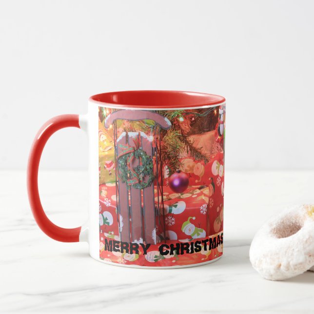 Christmas Sled with wreath Mug (With Donut)