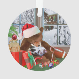 Christmas, Sleeping Cat, Teddy Bear Ornament