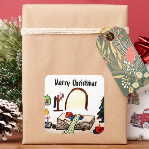 CHRISTMAS SLEEPING MOUSE   SQUARE STICKER