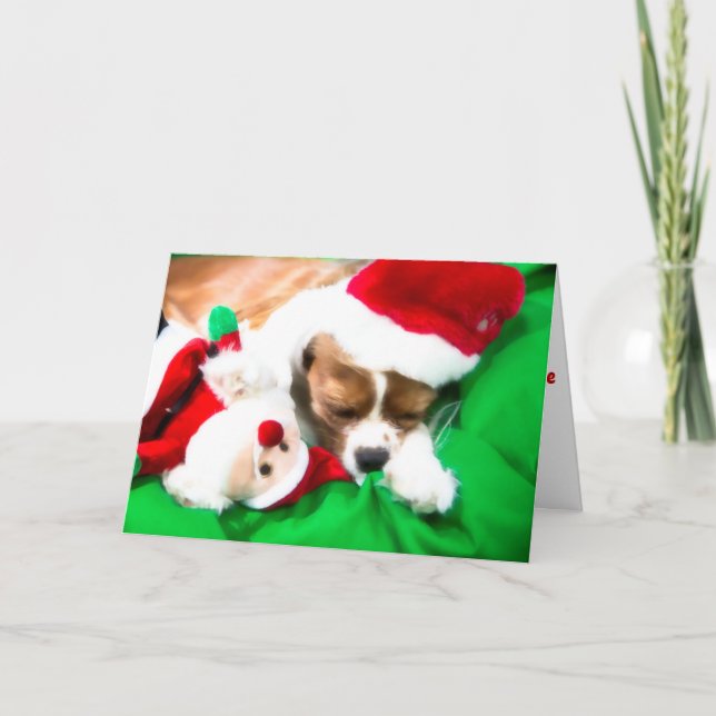 Christmas Sleeping Puppy With Santa Dog Toy Card (Front)