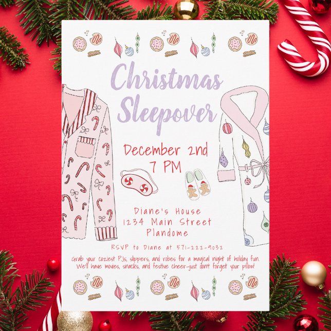 Christmas Sleepover Holiday Party Pyjamas Robes  Invitation (Creator Uploaded)
