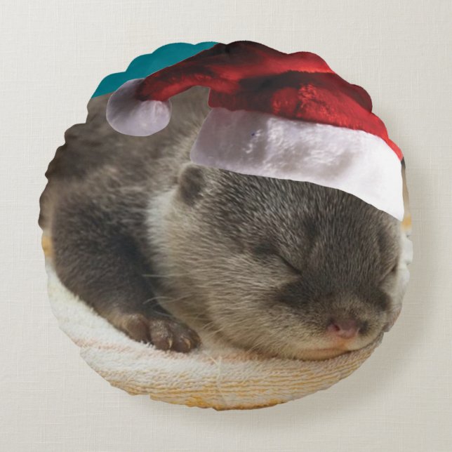 Christmas Sleepy Otter Round Pillow (Front)