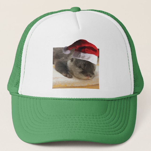 Christmas Sleepy Otter Trucker Hat (Front)