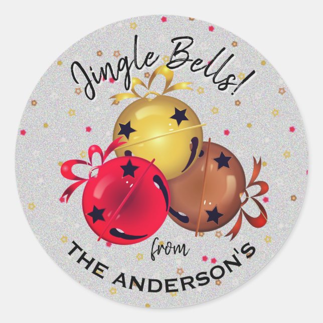 Christmas Sleigh Bells Snowflakes Holiday Classic Round Sticker (Front)