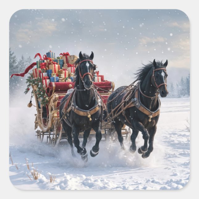 Christmas Sleigh Filled With Gifts Square Sticker (Front)