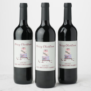 Christmas sleigh full of gifts, ligth green  wine label