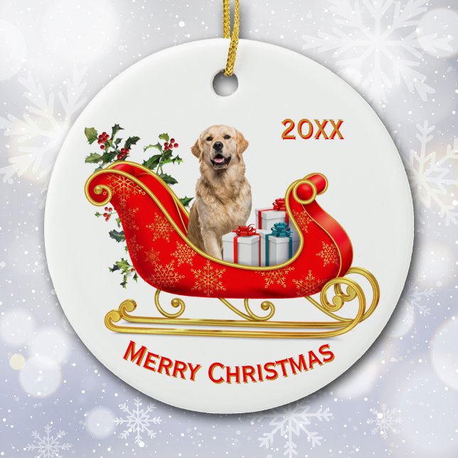 Christmas Sleigh Golden Retriever Dog Ceramic Ornament (Creator Uploaded)