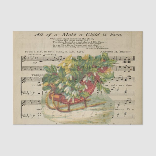 Christmas Sleigh Music Sheet Stained Decoupage (Front)