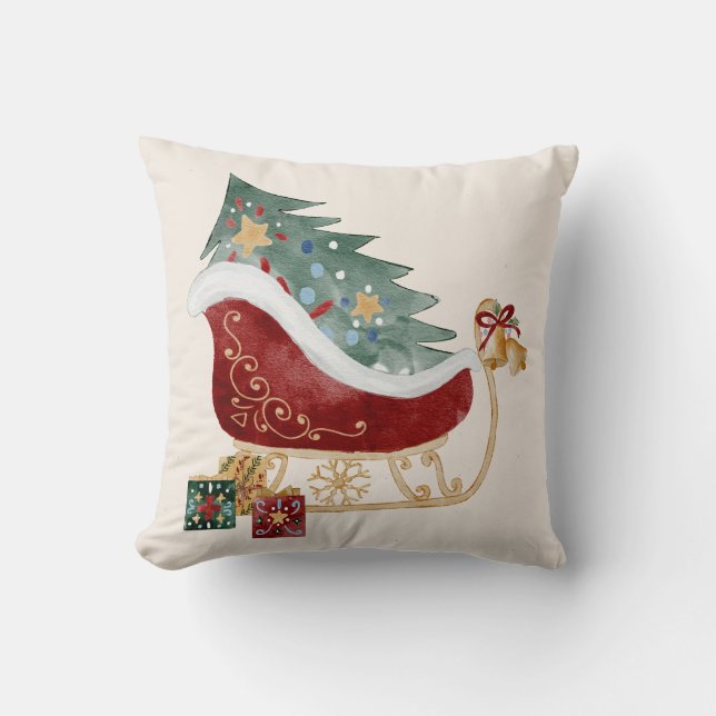 Christmas Sleigh Nutcracker Throw Pillow (Front)
