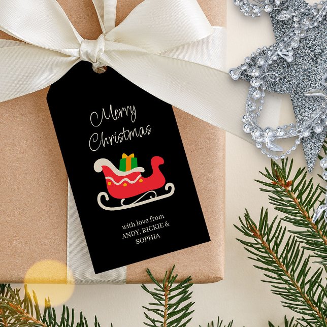 Christmas Sleigh Personalized Holiday Gift Tags (Merry Christmas gift tags with red sleigh)