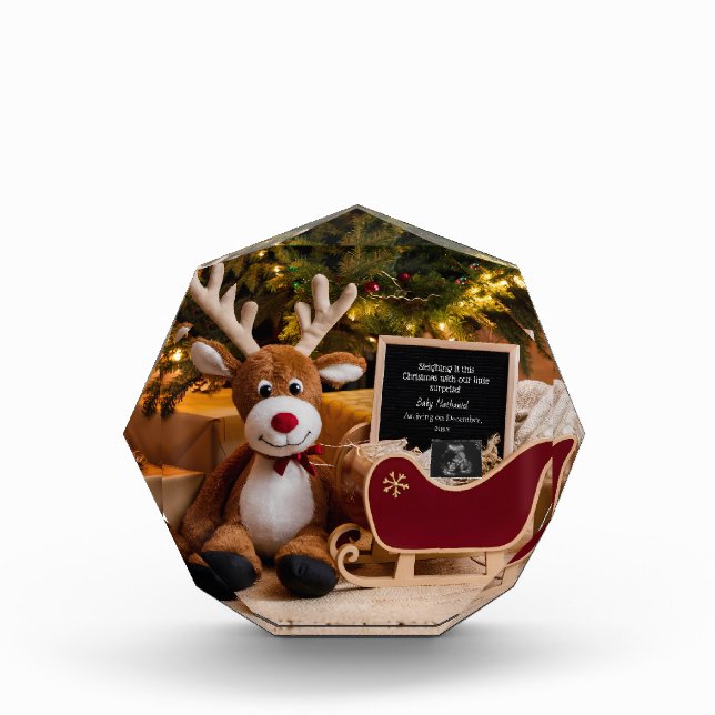 Christmas Sleigh Pregnancy Announcement Photo Block (Front)