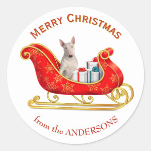 Christmas Sleigh White Bull Terrier Dog Classic Round Sticker