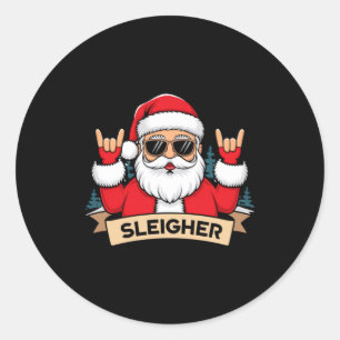 Christmas Sleigher Santa Rock Xmas Rocker  Classic Round Sticker