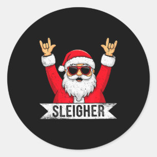 Christmas Sleigher Santa Rock Xmas Rocker Men Wome Classic Round Sticker
