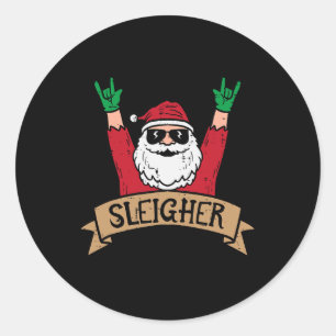 Christmas Sleigher Santa Rock Xmas Rocker Men Wome Classic Round Sticker