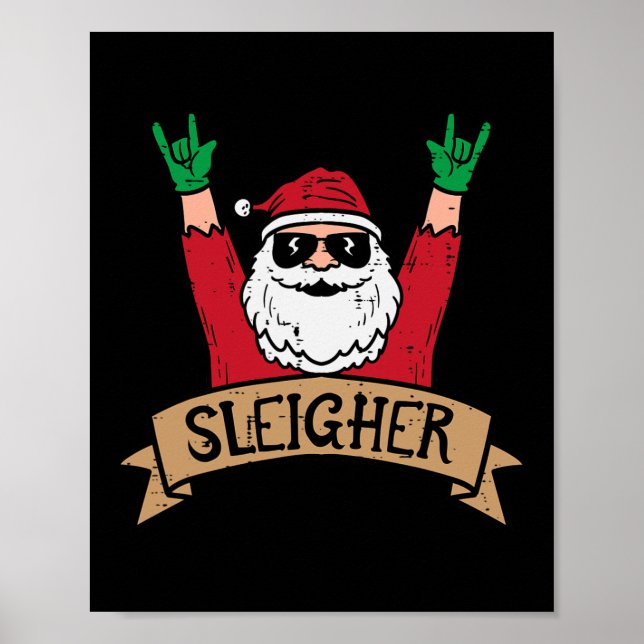 Christmas Sleigher Santa Rock Xmas Rocker Men Wome Poster (Front)