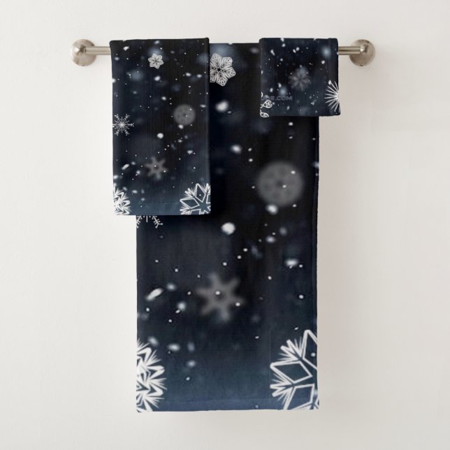 Christmas SlipperyJoe falling various shapes sizes Bath Towel Set (Insitu)