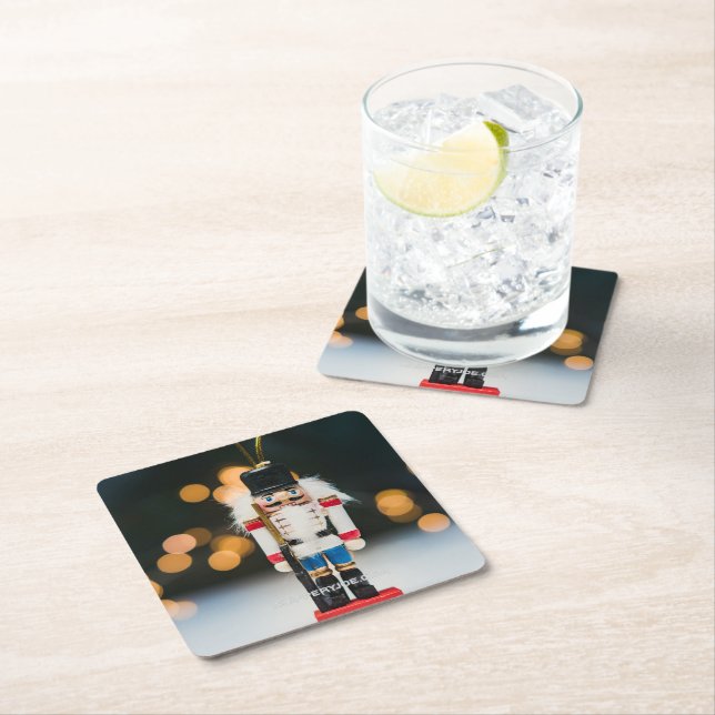 Christmas SlipperyJoe nutcracker figurine ornament Square Paper Coaster (Insitu)