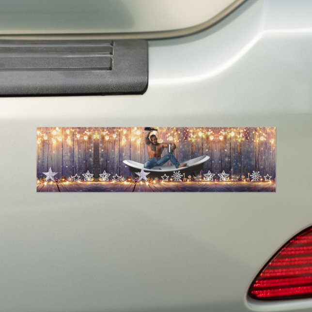 Christmas SlipperyJoe silver gold stars lights wet Bumper Sticker (On Car)