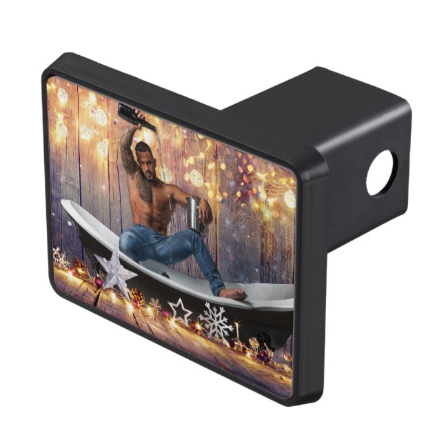 Christmas SlipperyJoe silver gold stars lights wet Trailer Hitch Cover (Top Right)
