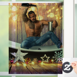 Christmas SlipperyJoe silver gold stars lights wet Window Cling