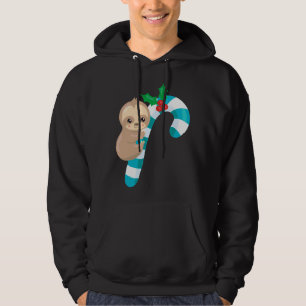 Christmas Sloth Baby Sloth On A Candy Cane Hoodie